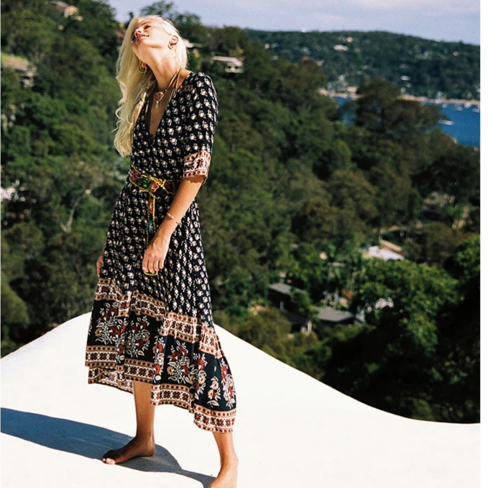 Last Chance Sale!  Arnhem Moondance Midi Dress Black Sandalwood AUS size 8 US 2.